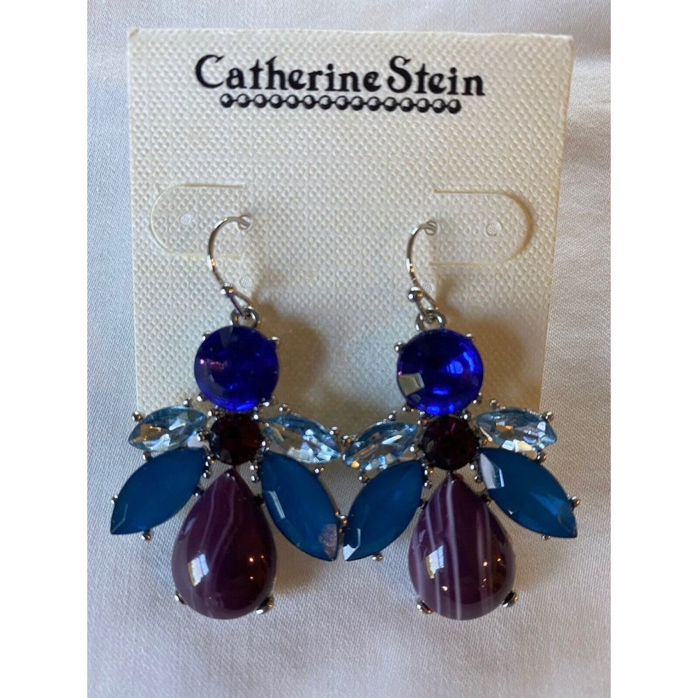 Catherine Stein Earrings Purple Blue and Teal Pierced Great Colors & Design NEW